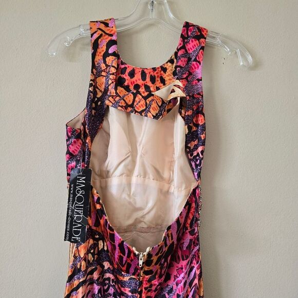 MASQUERADE Women's Maxi Dress Embellished Size 9/10 Multicolor Animal Print Glam - Picture 4 of 12
